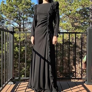 RARE! Vintage 30s/40s Lettie Lee Crepe Peaked Puff Sleeve Ruffled Lace Maxi Gown